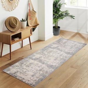 Abstract Indoor in Gray 2 ft. 3 in. x 7 ft. 3 in. Non-Shedding Stain Resistant Mat Area Rug