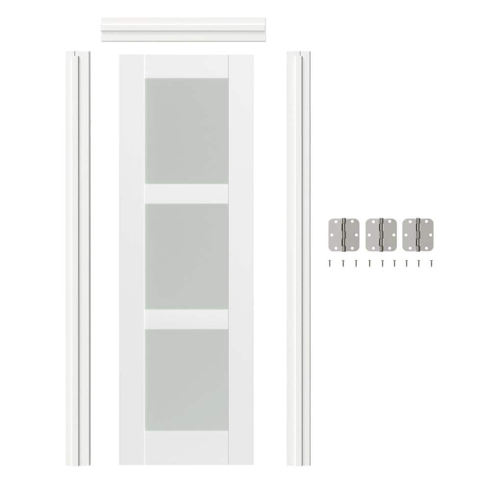 30 in. x 80 in. Left-Handed 3-Lite Frosted Glass White MDF Wood Single Prehung Interior Door with Door Jamb Hardware Kit price history on PriceWatchPro