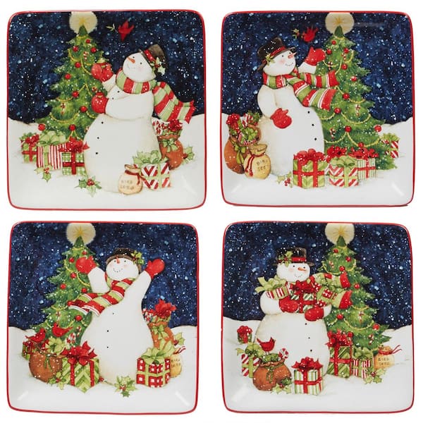 Certified International Starry Night Snowman by Susan Winget 6 in. Canape Plate (Set of 4)
