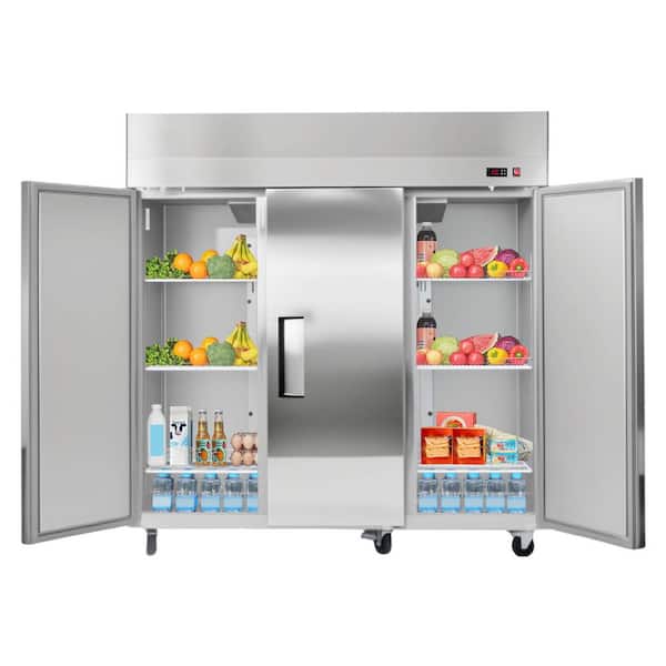 Commercial Refrigerator 52 cu. ft. 31.89 in.W 2-Doors w/9-Shelves 32 to 50℉ Temp Control 4-Wheels Silver Auto-Defrost
