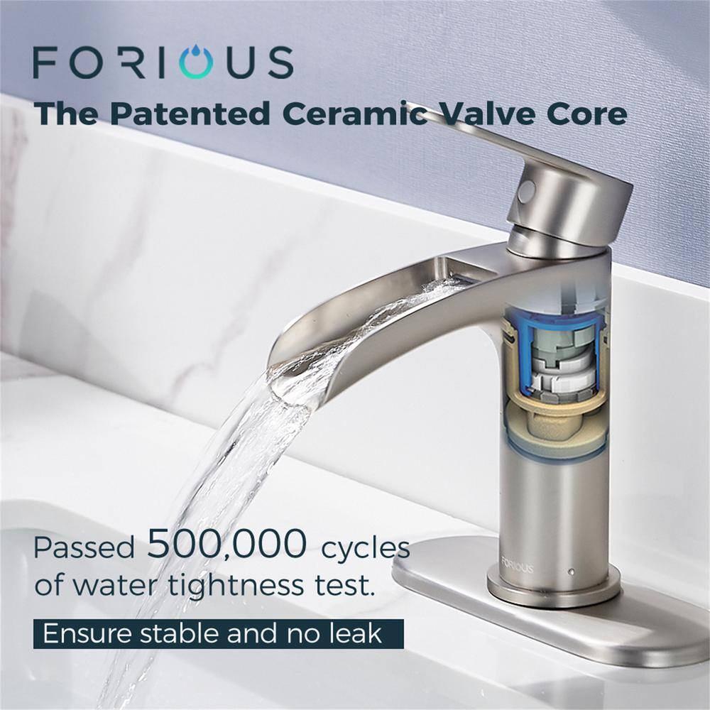 Brushed Nickel Waterfall Single Handle Bathroom Faucet with Pop-Up Drain