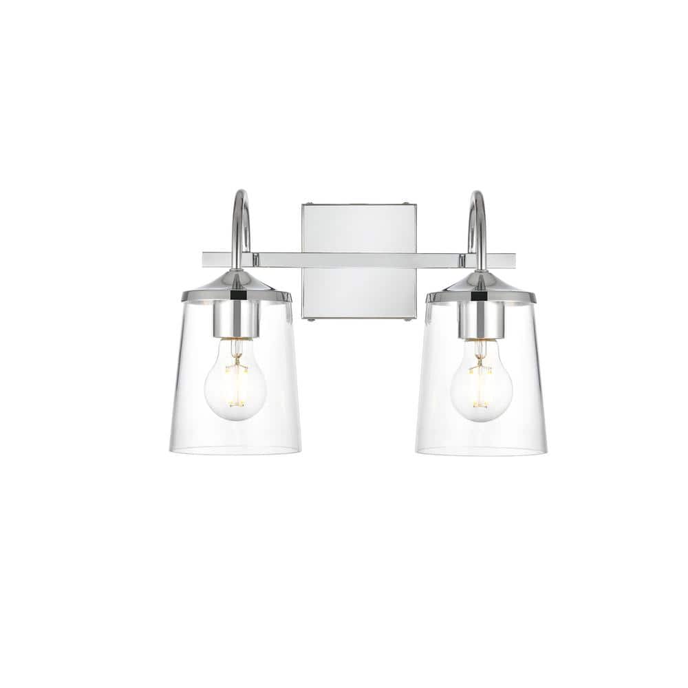 Simply Living 14 in. 2-Light Modern Chrome Vanity Light with Clear Bell Sha