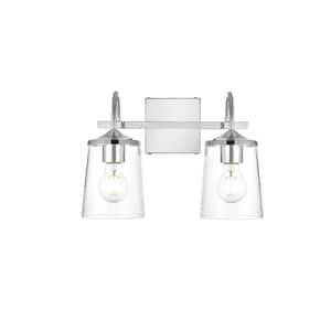 Simply Living 14 in. 2-Light Modern Chrome Vanity Light with Clear Bell Shade