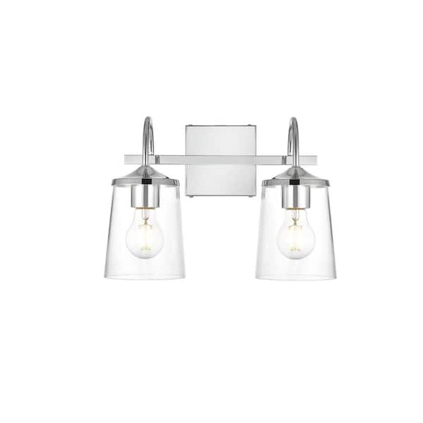 Unbranded Simply Living 14 in. 2-Light Modern Chrome Vanity Light with Clear Bell Shade