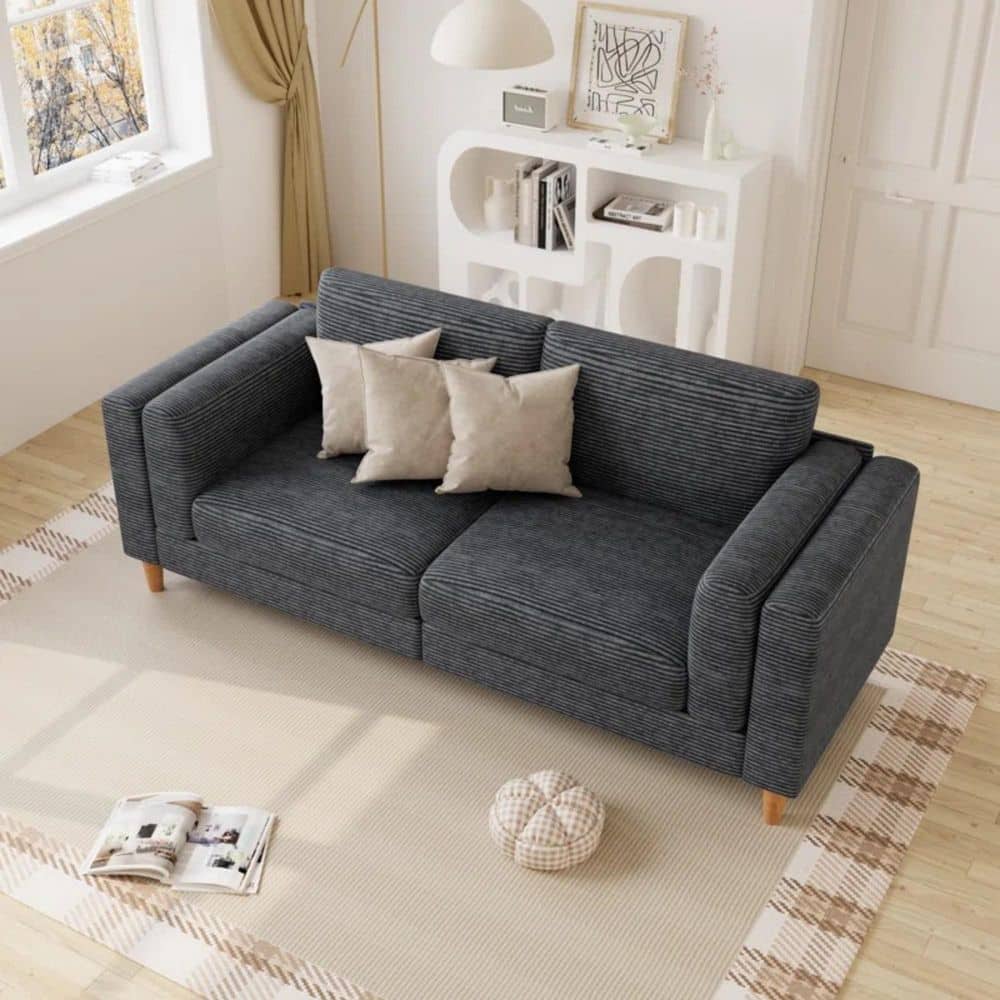 Modern 81.4 in. Square Arm Solid Wood Legs Linen Rectangle Sofa in Grey price history on PriceWatchPro