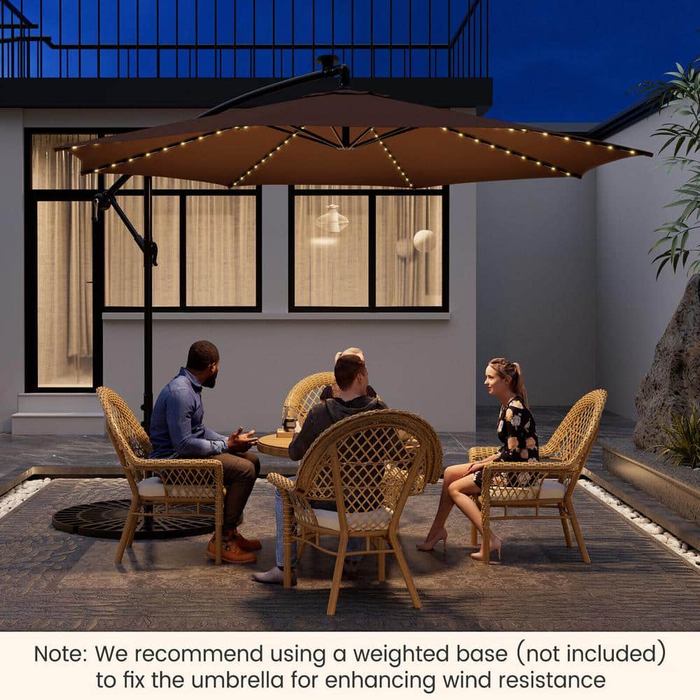 Coffee 10FT Solar-Lighted Cantilever Offset Patio Umbrella