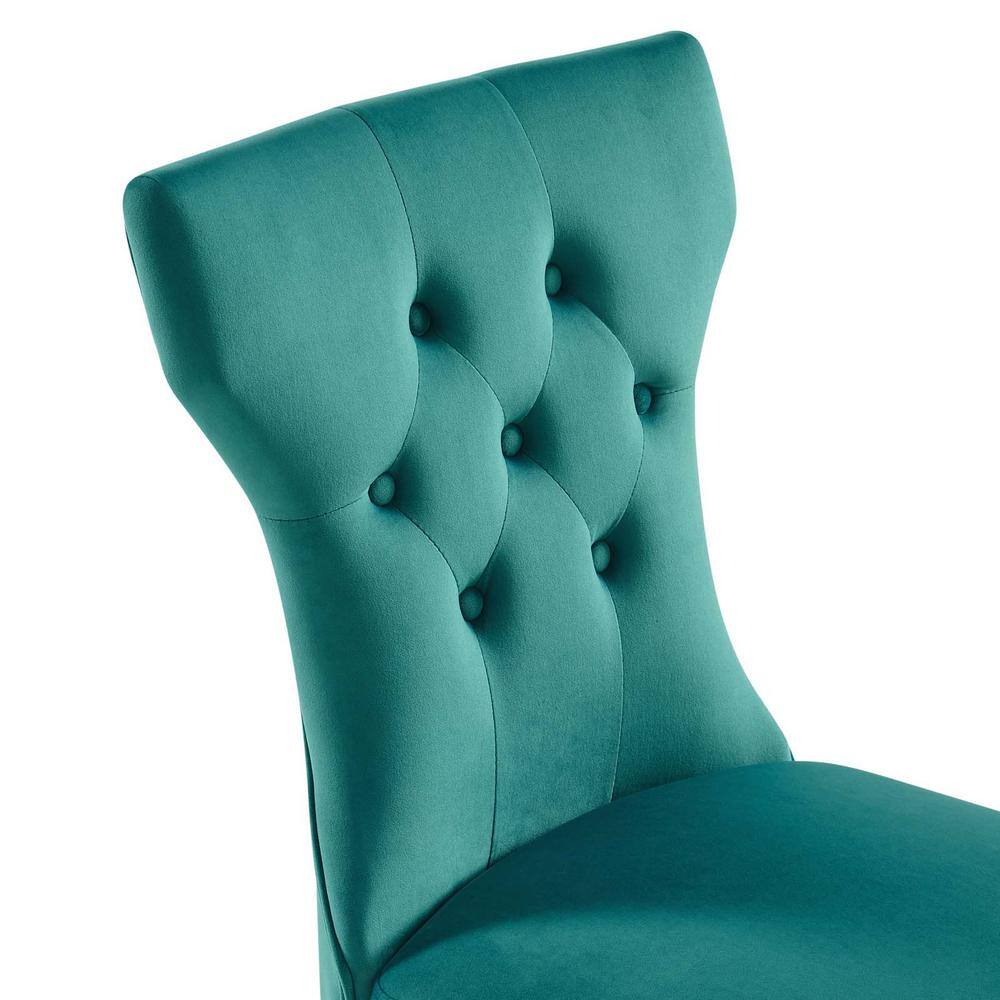 Teal Velvet Upholstered Dining Chairs with Wood Legs, Set of 2