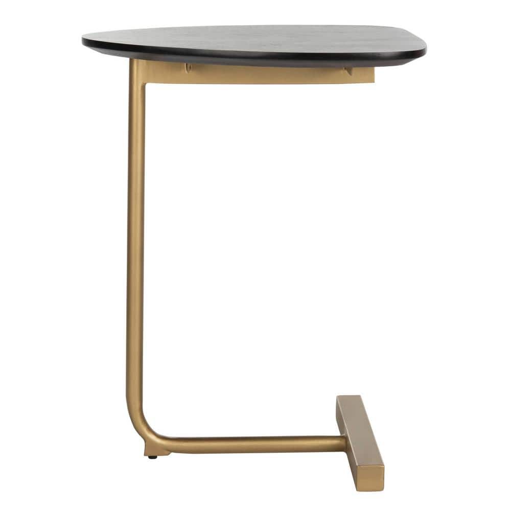 Transitional Triangular Black & Gold Wood Metal C-Table