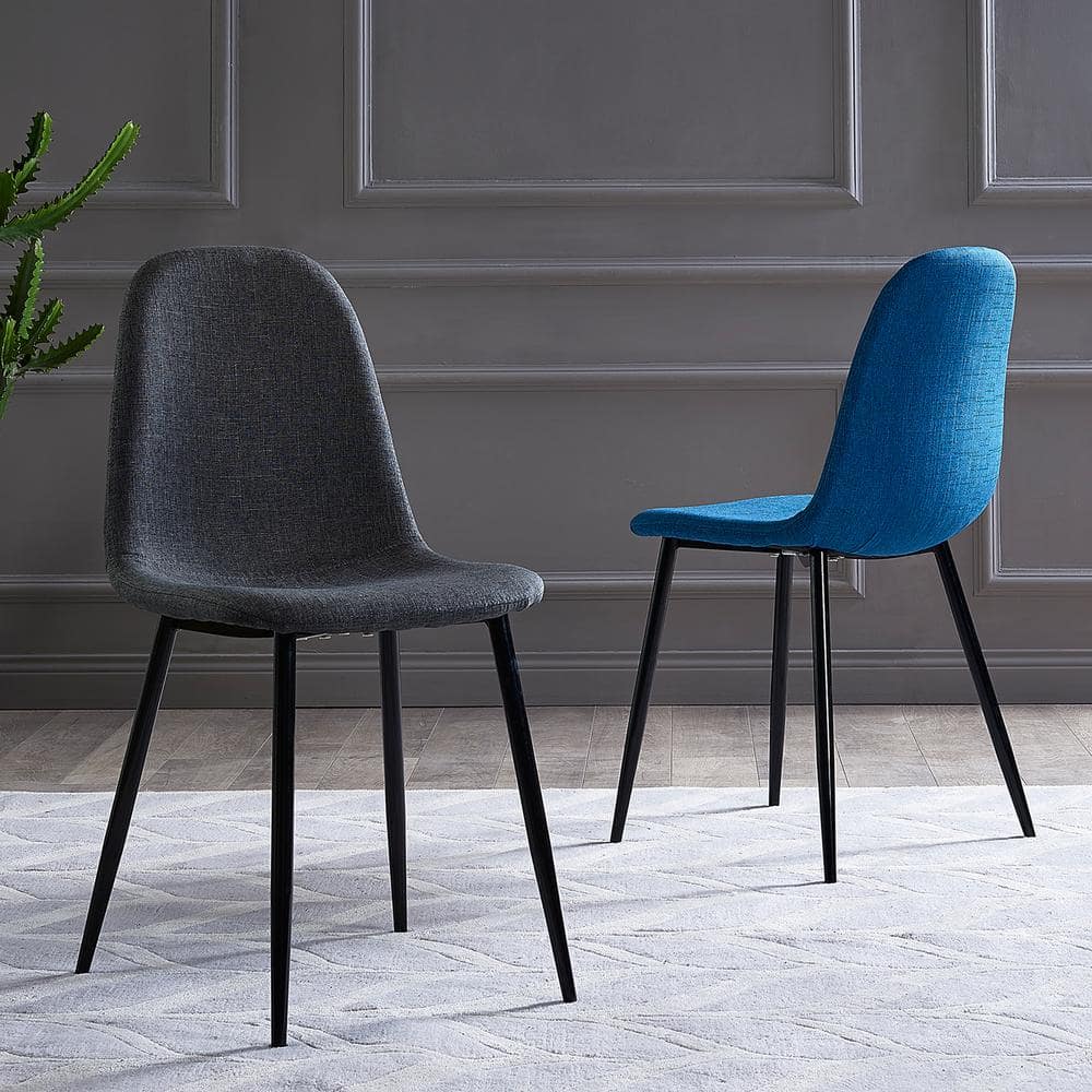 Minimalista Dark Gray Upholstered Dining Chair with Black Metal Legs, Set of 2