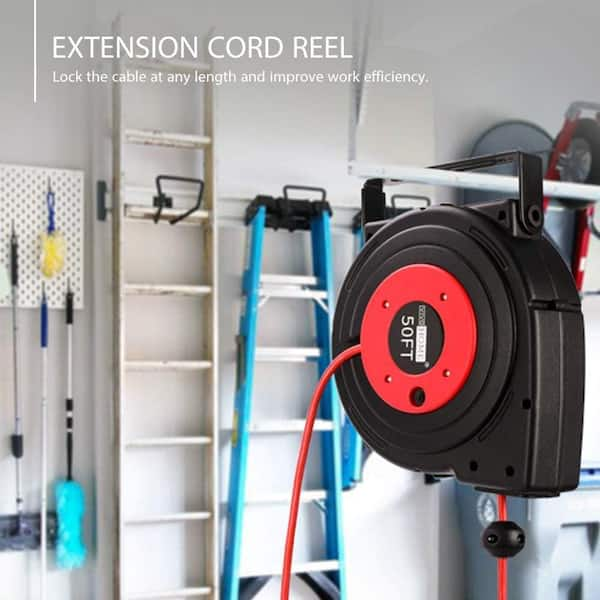 Retractable Extension Cord Reels 50 Feet w/ Swivel Bracket LED Light  Connector