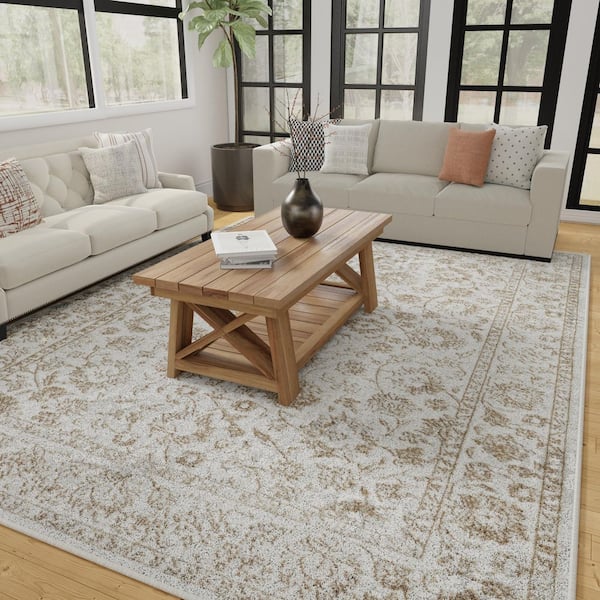 Aysal Alazah Cream 9 ft. 10 in. x 12 ft. 10 in. Geometric Polypropylene Indoor Area Rug