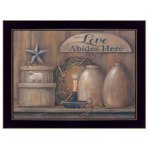 Framed 18 in. x 14 in. "Love Abides Here Shelf", Ready to Hang Framed Print, Black Frame for Living Room, Bedroom