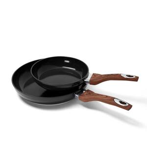 8 in. and 11 in. Non Stick Wood Handle Fry Pan Combo, Black