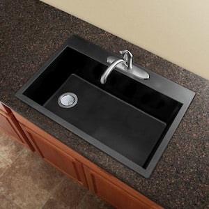 Radius Drop-in Granite 33 in. 4-Hole Single Bowl Kitchen Sink in Black