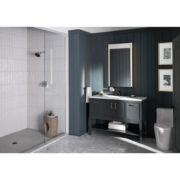 Silver Surface Mount Medicine Cabinet, Lighted Mirror Vanity Cabinet