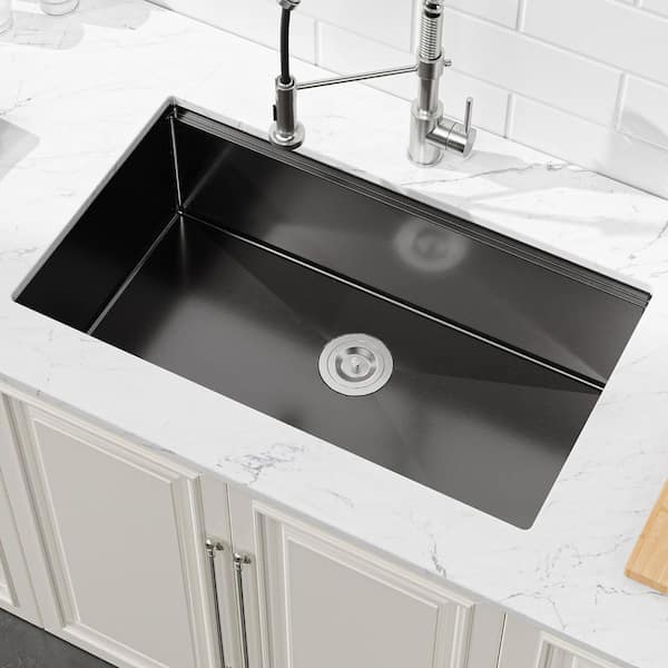 33 in. Undermount Single Bowl 18-Gauge Black Stainless Steel Kitchen Sink with WorkStation