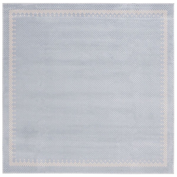 Continental 5 ft. x 5 ft. Blue/Beige Border Latticework Square Area Rug