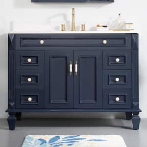 48 in. W x 22 in. D x 35 in. H Solid Wood Certified Single Sink Bath Vanity in Navy Blue with Stain-resistant Quartz Top