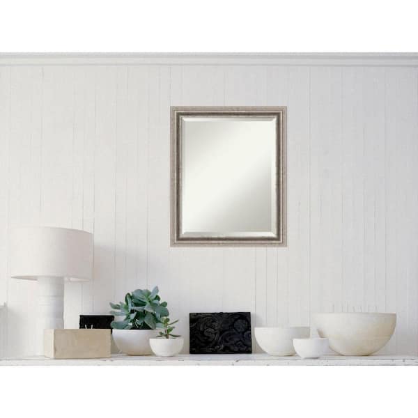 Amanti Art Medium Rectangle Silver Pewter Contemporary Mirror (24.88 in. H x 30.88 in. W)