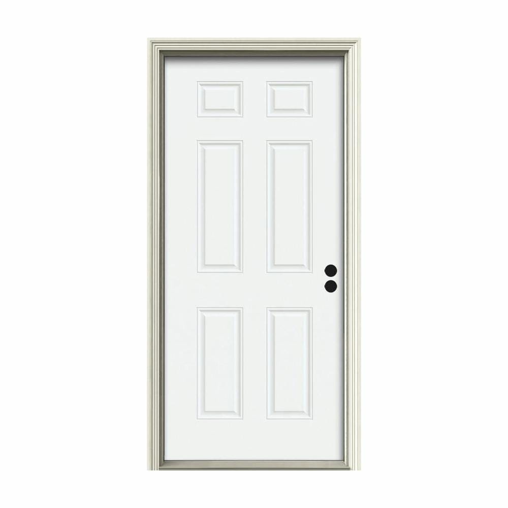 JELD-WEN 36 in. x 80 in. 6-Panel White Painted Steel Prehung Left