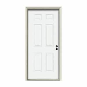 36 in. x 80 in. 6-Panel White Painted Steel Prehung Left-Hand Inswing Front Door w/Brickmould