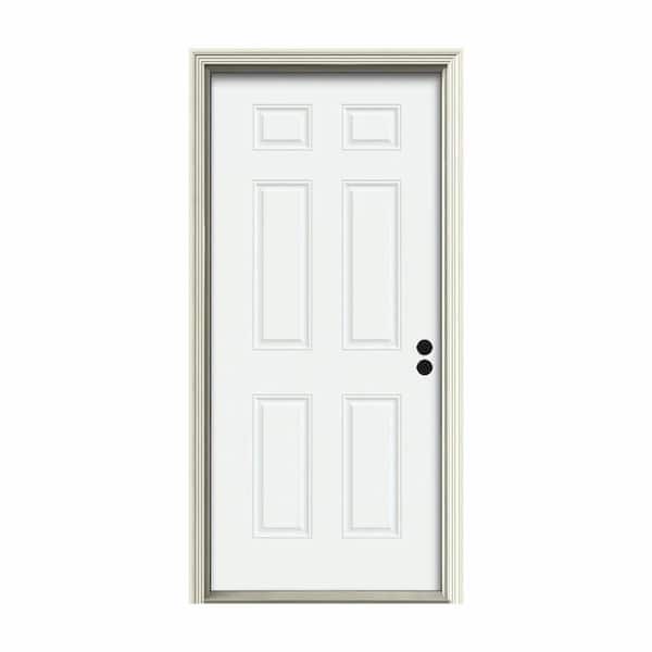 JELD-WEN 36 in. x 80 in. 6-Panel White Painted Steel Prehung Left-Hand Inswing Front Door w/Brickmould