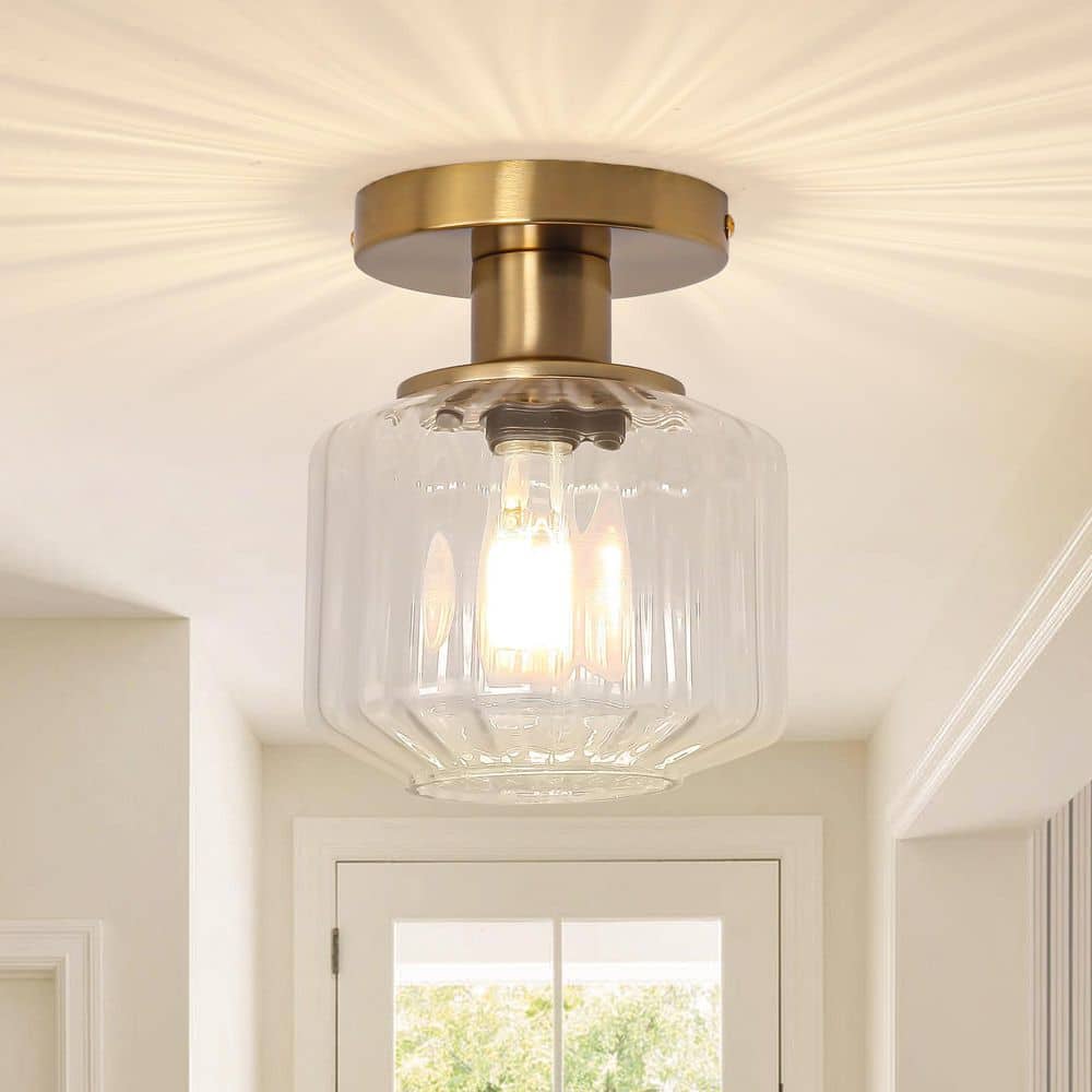 Parrot Uncle 5.9 in. 1-Light Brass Semi-Flush Mount Ceiling Light