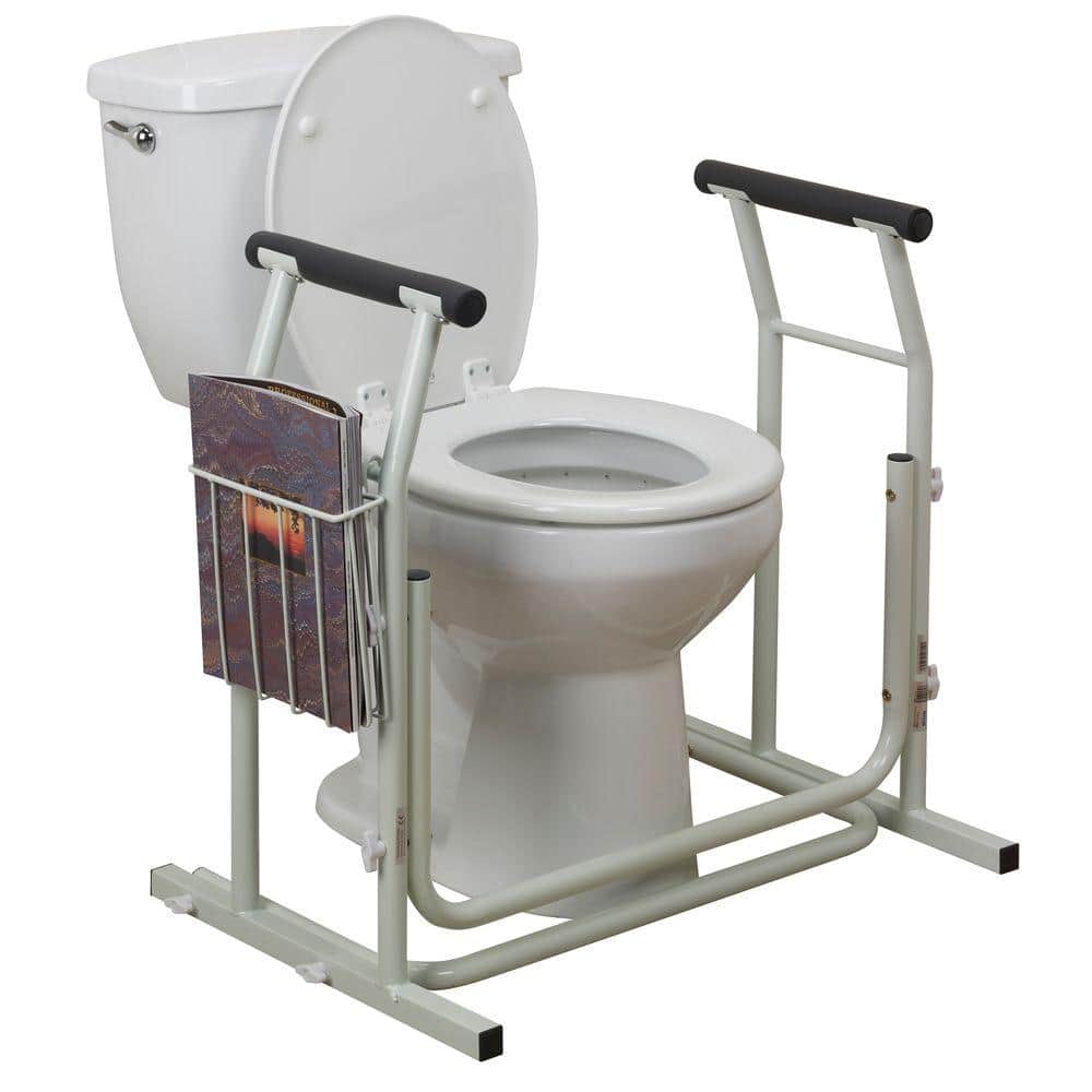 White Aluminum Stand Alone Toilet Safety Rail with Padded Handles