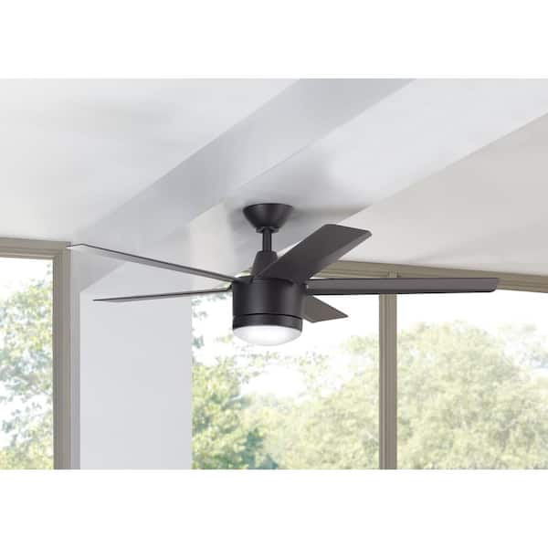 Merwry 52 in. Integrated LED Indoor Matte Black Ceiling Fan with Light Kit Works with Google Assistant and Alexa