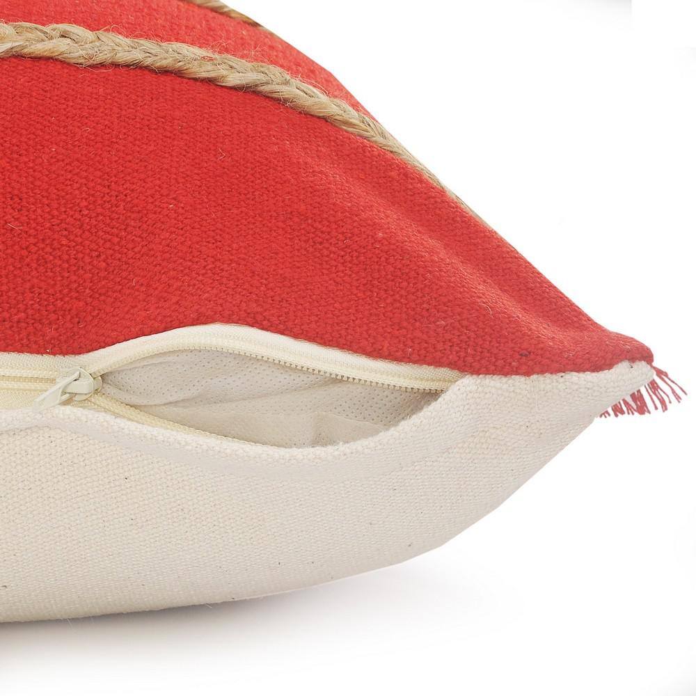 Americana Nautical Red & Tan Jute Braided Lumbar Pillow, 14" x 36"