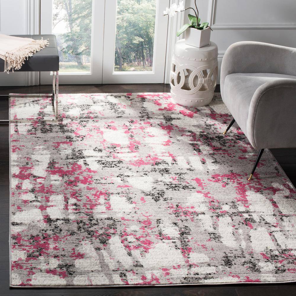 Gray and Pink Abstract 9' x 12' Washable Area Rug