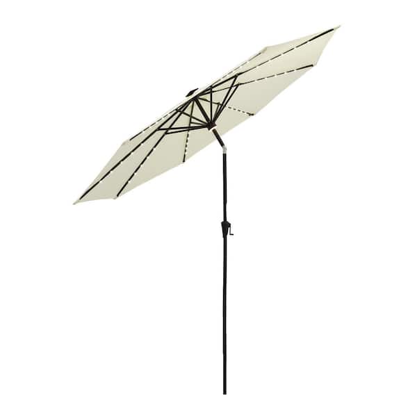 FLAME&SHADE 10 ft. Aluminum Market Solar Lighted Tilt Patio Umbrella with LED in Ivory Solution Dyed Polyester