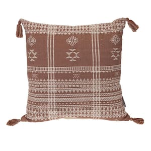 20 X 20 Transitional Tribal Brown Square 18 in. x 18 in. Pillow