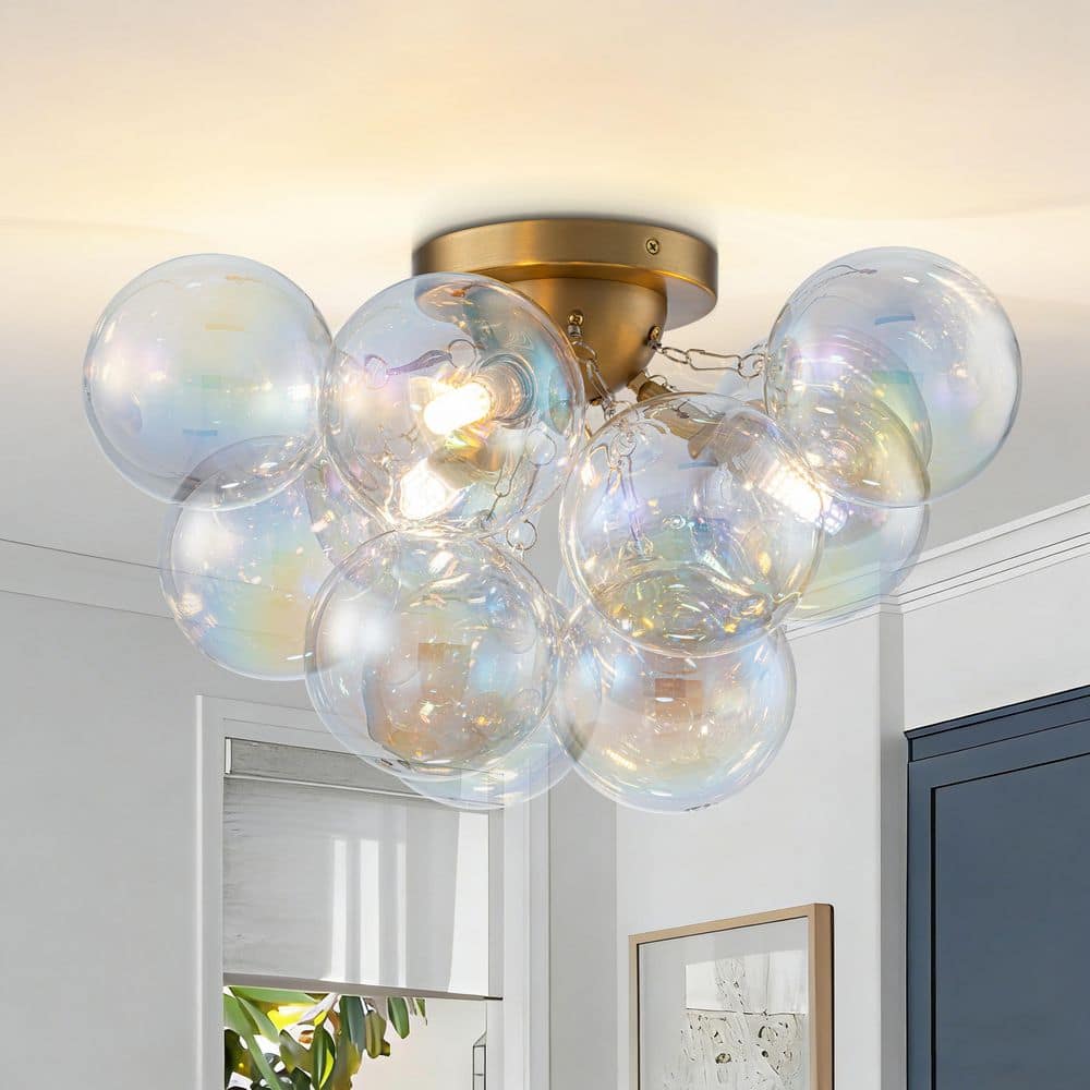 Y'INSP Nordic Bubble 18 in. 3-Light Brushed Gold Semi-Flush Mount