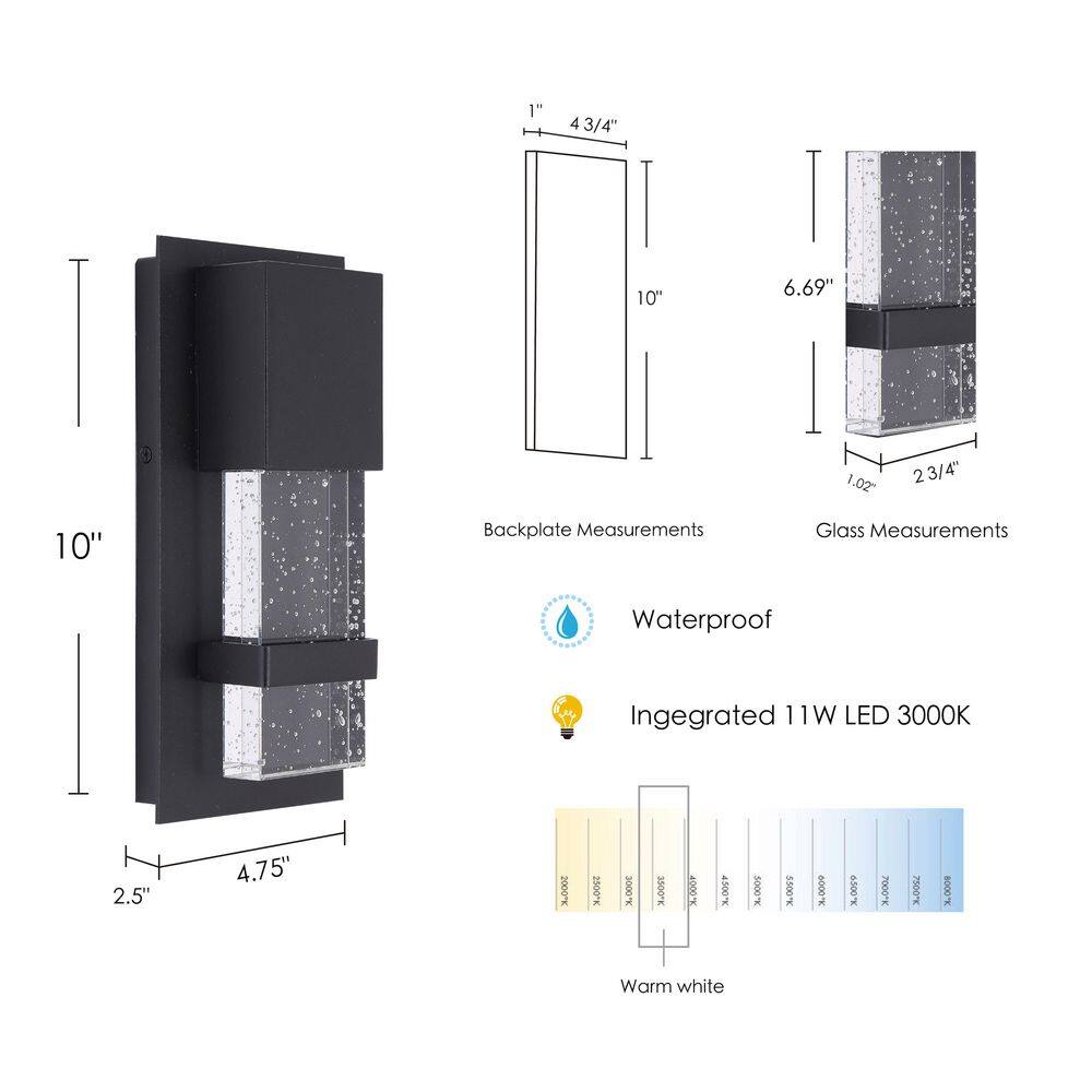 Venecia Matte Black 10" Height Direct Wired LED Outdoor Sconce