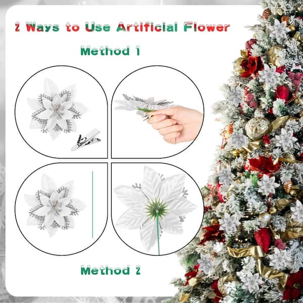 Oumilen 5.5 in. Artificial Poinsettia Christmas Tree Centerpiece Ornaments Decorations, Red (12-Pack)