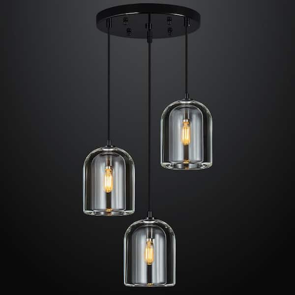Modern Black Pendant Lights Kitchen Island Ceiling Chandelier Indoor Crystal Hanging Light （3Light）