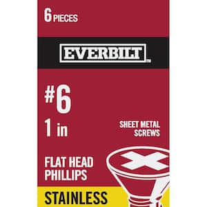 #6 x 1 in. Phillips Flat Head Stainless Steel Sheet Metal Screw (6-Pack)