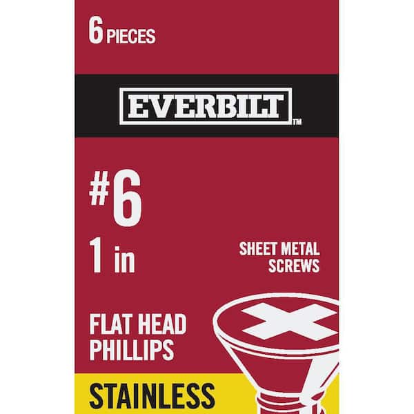 Everbilt #6 x 1 in. Stainless Steel Phillips Flat Head Sheet Metal Screw (6-Pack)