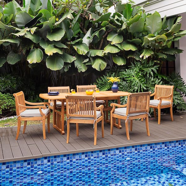 Cambridge Casual Cambridge Casual Mosko 7-Piece Teak Wood Outdoor Dining Set with Beige Cushion