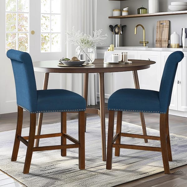 Aubrey 25.75 in. Blue Wood Counter Stool ((set of 2))