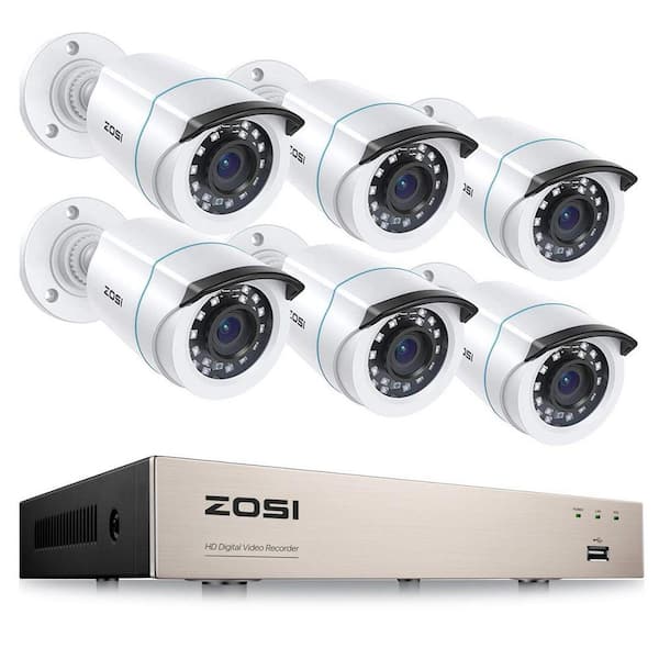 8-Channel H. 265+ 2MP DVR Home Security Camera System with 6 1080P FHD Wired Outdoor Bullet Cameras, White
