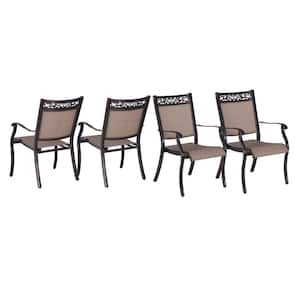 Maisie Dark Gold Aluminum Frames PVC Sling Outdoor Patio Dining Chair in Champagne Beige (Set of 4)