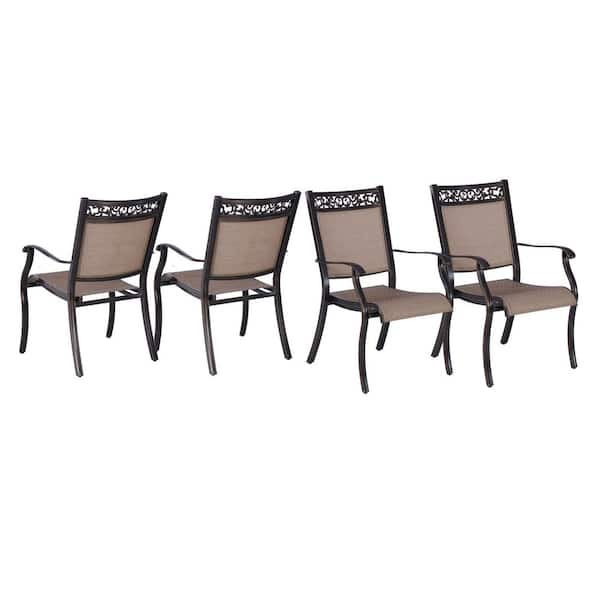 Mondawe Maisie Dark Gold Aluminum Frames PVC Sling Outdoor Patio Dining Chair in Champagne Beige (Set of 4)