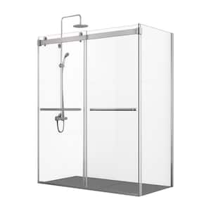 Spezia 68 in. W x 76 in. H Rectangle Double Sliding Semi Frameless Shower Enclosure in Brushed Nickel with Clear Glass