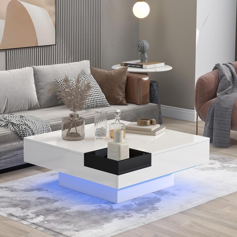 GODEER 31.50 in. White Square Particle Board Coffee Table with