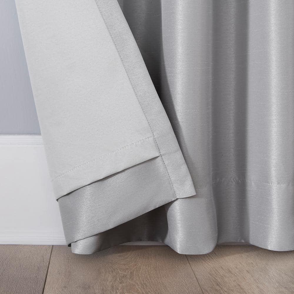 Chrome Gray Faux Silk Blackout Back Tab Curtain Panel