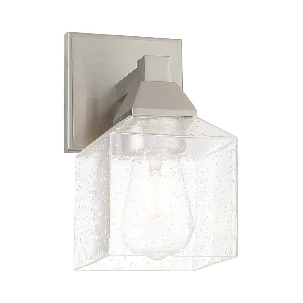 Brushed Nickel Dimmable Wall Sconce with Hand Blown Clear Seeded Glass