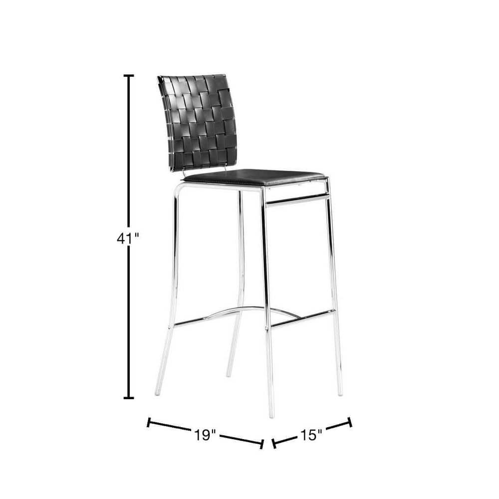 Modern Black Leatherette Criss Cross Bar Stool Set