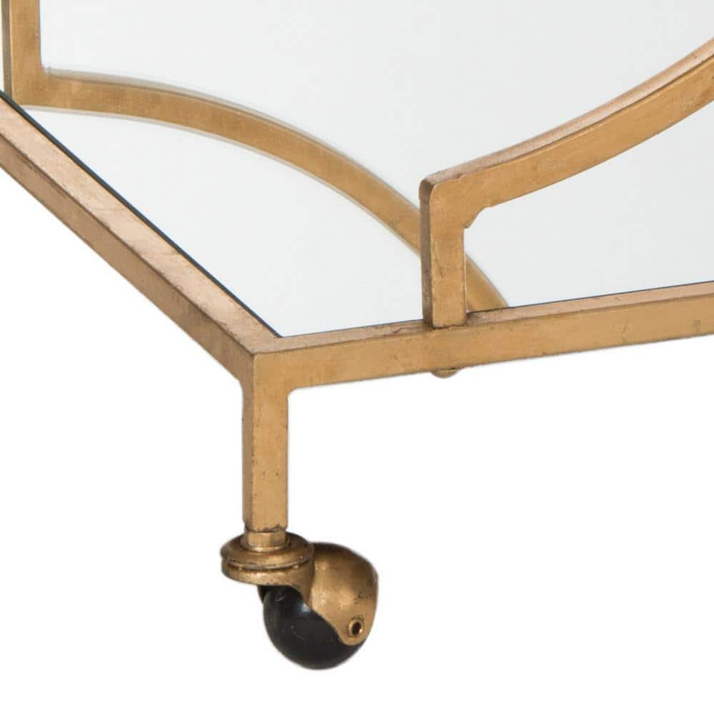 Transitional Gold 2-Tier Mirrored Bar Cart with Storage